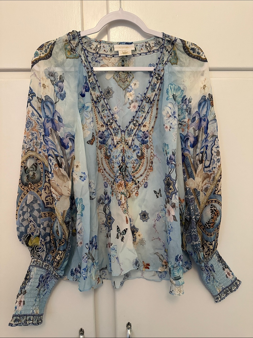 LIKE NEW Camilla Blue Floral Long Sleeve Blouse